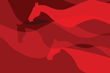 Horse silhouettes on red background. Vector illustration
