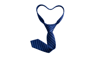 Blue Striped Necktie Shaped into a Heart on White Background Love and Business Concept