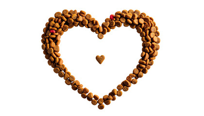 Obraz premium Heart Shaped Dog Food Kibble Displayed on a White Background with a Small Heart in the Center