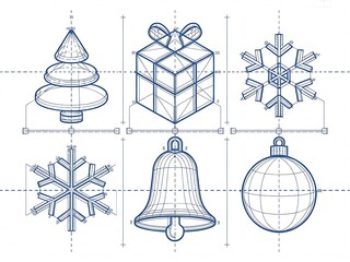 CAD Blueprint of Christmas Icon Designs