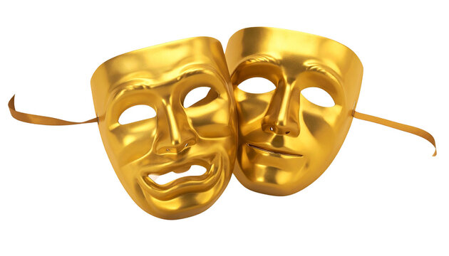 Golden comedy and tragedy masks Symbols of drama, performance, and theatrical expression