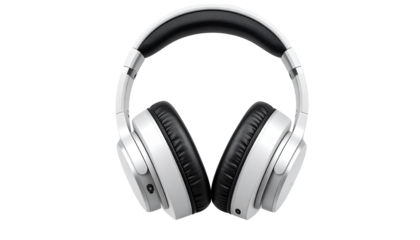 Modern white over-ear headphones with silver accents isolated on a clean white background