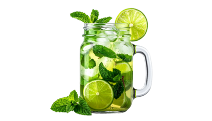 Refreshing Mojito Cocktail with Lime and Mint in a Mason Jar Glass, Perfect for Summer