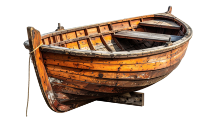 Rustic Wooden Boat on White Background for Nautical or Travel Projects