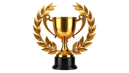 Golden trophy with laurel wreath, symbol of victory, success, achievement, and championship