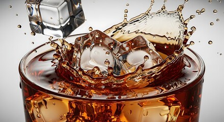 Refreshing Cola Drink with Ice Cubes and Splash.