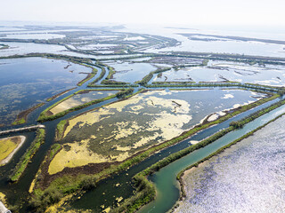 aerial view natural park in the north of italy, lagoon, friuli venezia giulia, italy