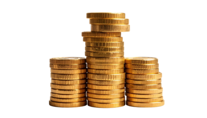 Pristine Stacks of Gleaming Gold Coins Symbolizing Financial Prosperity and Accumulation