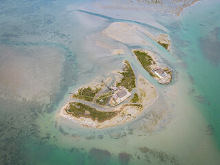 aerial view island in the natural park in the north of italy, lagoon, friuli venezia giulia, italy