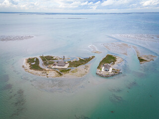 aerial view island in the natural park in the north of italy, lagoon, friuli venezia giulia, italy