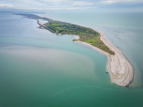 aerial view island in the natural park in the north of italy, lagoon, friuli venezia giulia, italy