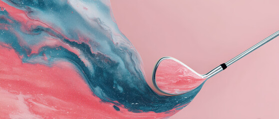 Vibrant golf banner showcases stunning background with swirling colors that evoke excitement and energy, perfect for any golf enthusiast