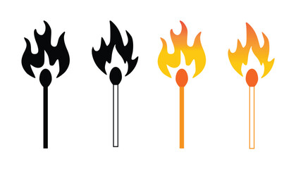 set of matches burning and unlit in black and color styles vector illustration 