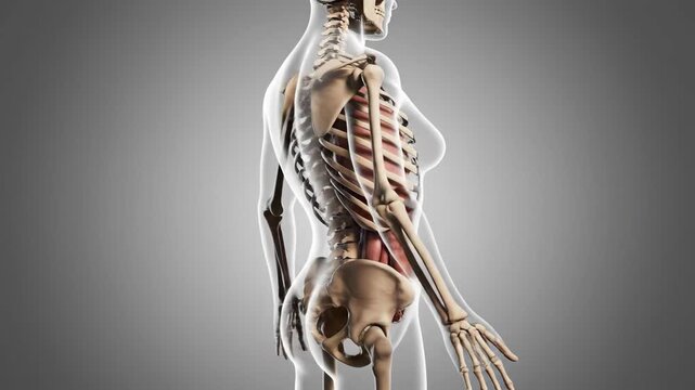 Anatomical illustration of human body with internal organs and musculature