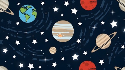 Space Pattern: Stars & Planets Vector Image
