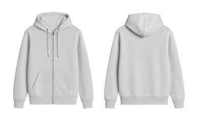 Gray Zip Hoodie Mockup Front and Back View on White Background © Drip