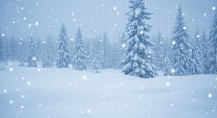 Beautiful winter forest landscape with snow-covered fir trees and falling snowflakes