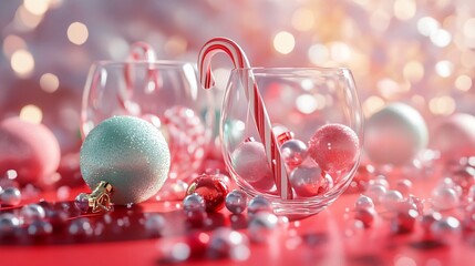 Elegant glass vessel with pastel baubles