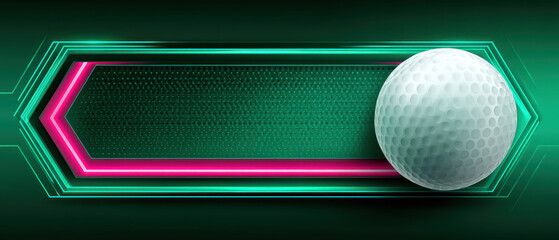 Vibrant golf banner featuring sleek background with neon accents creates engaging atmosphere perfect for any golf related event. design highlights golf ball, adding dynamic touch