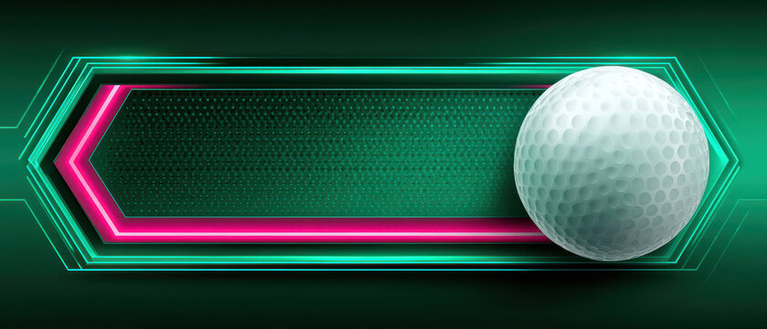 Vibrant golf banner featuring sleek background with neon accents creates engaging atmosphere perfect for any golf related event. design highlights golf ball, adding dynamic touch