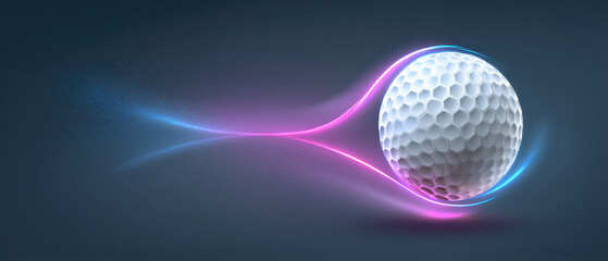 Dynamic golf ball moves swiftly through vibrant background, creating stunning visual effect that captures essence of sport. This banner showcases energy and excitement