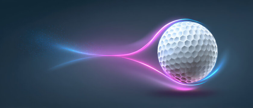 Dynamic golf ball moves swiftly through vibrant background, creating stunning visual effect that captures essence of sport. This banner showcases energy and excitement