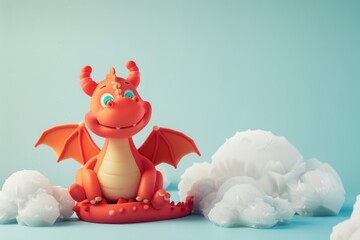 Cute dragon with cloud background cartoon representation celebration.