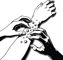 Black and White Vector Icon of Hands Scratching Irritated Arm Representing Skin Conditions and Dermatology
