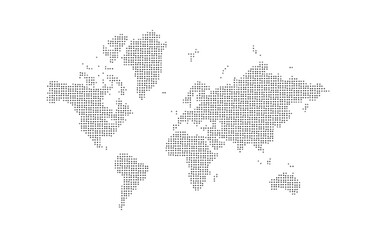 Rounded globe showing continents and national boundaries. Isolated world map with textured grain effect. Ideal for travel themes and business infographics. Flat vector style.