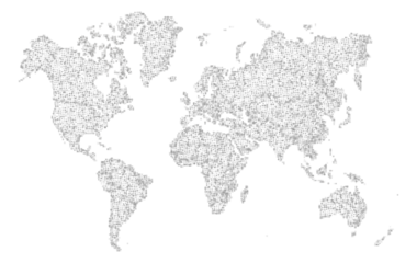 Rounded globe showing continents and national boundaries. Isolated world map with textured grain effect. Ideal for travel themes and business infographics. Flat vector style.
