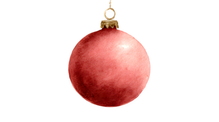 Red watercolor Christmas ornament with soft shading and highlights isolated on white background