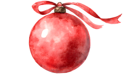 Red watercolor Christmas ornament with soft shading and highlights isolated on white background