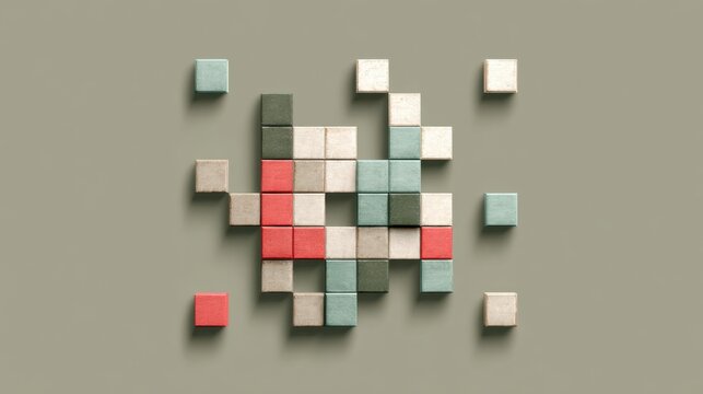 Abstract geometric arrangement of colorful wooden blocks for creative design, Brain Teaser Month
