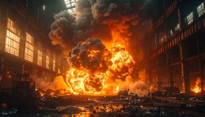Spectacular firestorm engulfs a derelict industrial building with catastrophic force