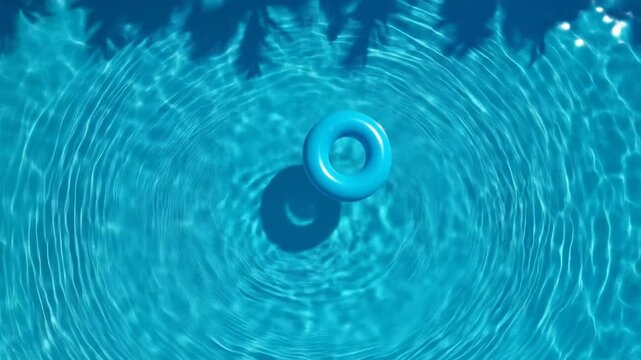 Blue pool float in rippling water.