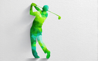 Vibrant golf banner showcases golfer in action against textured background, capturing essence of sport with dynamic colors and shapes that inspire enthusiasm