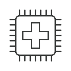 Medical technology, icon in line design. medical technology, digital healthcare, microchip on white background vector. Medical technology editable stroke icon
