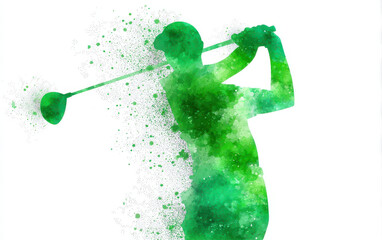 Vibrant golf banner showcases golfer in action against colorful background, capturing essence of sport with dynamic energy and artistic flair