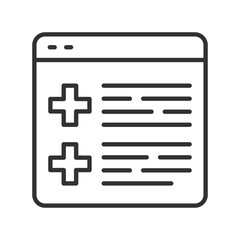 Fototapeta premium Online health article, icon in line design. online health article, digital healthcare, browser window on white background vector. Online health article editable stroke icon