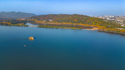 The aerial photogrpahy of Xihu lake, the must landmark in Hangzhou, China