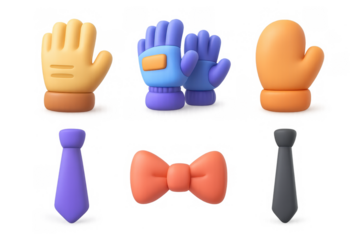 Colorful cartoon icon set featuring gloves, mittens, and ties for creative design projects