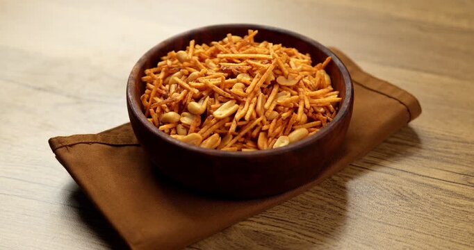 Falahari chivda or upwas chevda, a traditional farali chivda mixture made with dry fruits, potatoes and spices, enjoyed during Indian fasting days as a crunchy namkeen snack