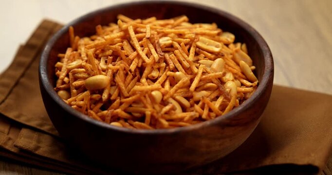 Falahari chivda or upwas chevda, a traditional farali chivda mixture made with dry fruits, potatoes and spices, enjoyed during Indian fasting days as a crunchy namkeen snack