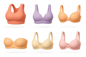 Colorful cartoon bra icons set for fashion design and illustration