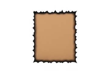 Burnt paper frame creating a vintage border with textured aged tan background, transparent for graphic design