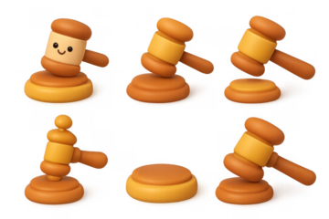 Cute cartoon gavel icons collection for legal and judicial design projects