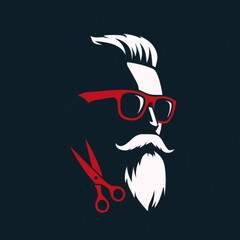 Barbershop icon with man face beard glasses and scissors silhouette