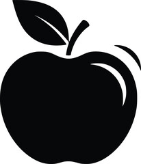 Black and White Vector Icon of Apple with Leaf Representing Health, Nutrition, and Learning
