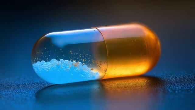 Macro Shot of a Single Glass-Encased Subdermal RFID Implant Capsule Through Frosted Glass with Luminous Edge Glow