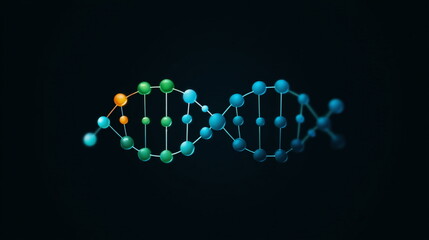 DNA molecule illustration with connected spheres on dark background